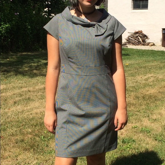 Black & White Gingham Bow Fitted Party Dress 12/L - Picture 1 of 4