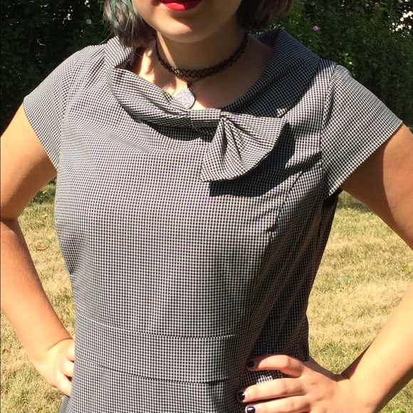 Black & White Gingham Bow Fitted Party Dress 12/L - Picture 2 of 4