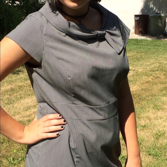 Black & White Gingham Bow Fitted Party Dress 12/L - Picture 4 of 4