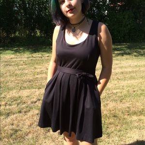 Black Babydoll Mini Party Dress Bow & Pockets 12/L