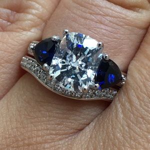 Cubic Zirconia Simulated Sapphire Bridal Ring Set