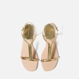 Zara Gold Flat Sandals Like New Size 8