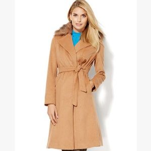 New York and Company Faux Fur Wool Blend Wrap Coat