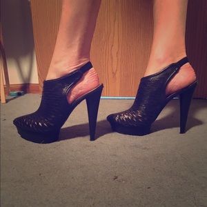 Black leather upper heels