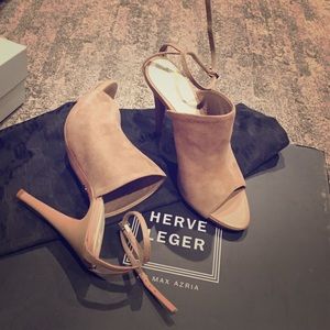New Herve Leger suede open toe bootie/mule sz 38