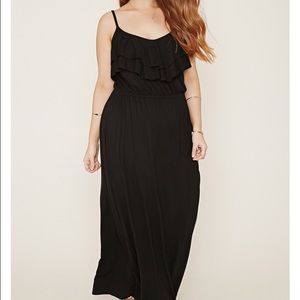 Plus size ruffled maxi dress in black.