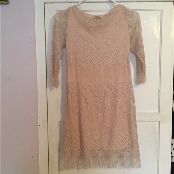 Ivory fringe & lace open back flapper Dress