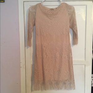 Ivory fringe & lace open back flapper Dress