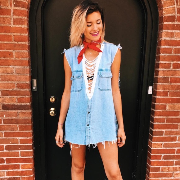 Denim Lace Up Dress