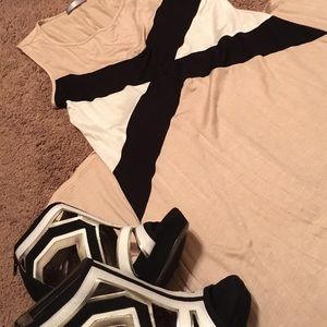 Beautiful taupe and black maxi dress!