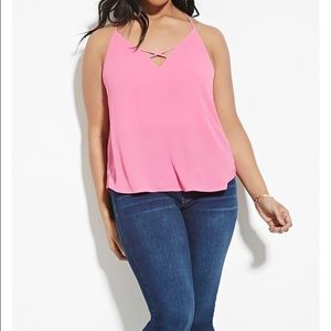 Plus size strappy crepe cami in fuschia.