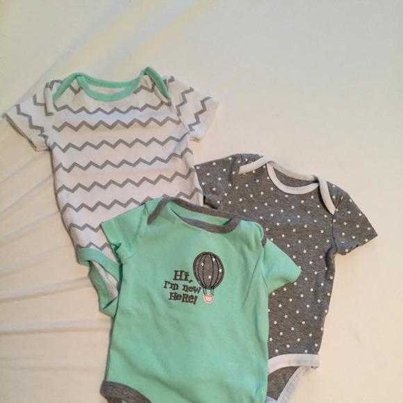 Mint green and grey onesies