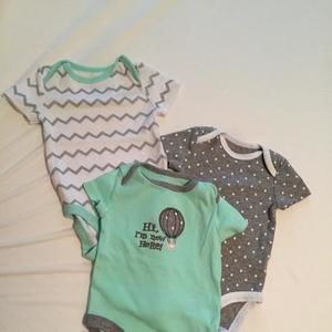 Mint green and grey onesies