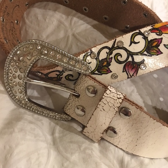 Ed Hardy hand made leather and crystal belt.