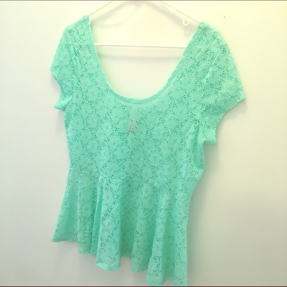 Teal lace peplum shirt
