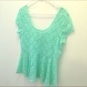 Teal lace peplum shirt