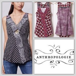 ANTHROPOLOGIE ONE SEPTEMBER PLAID MIXED FABRIC TOP