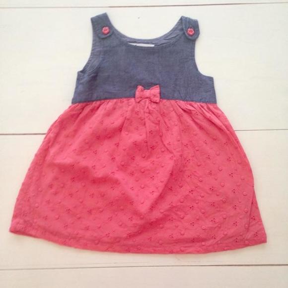🍉EUC - Coral Eyelet and Chambray Dress - Lined!🍉