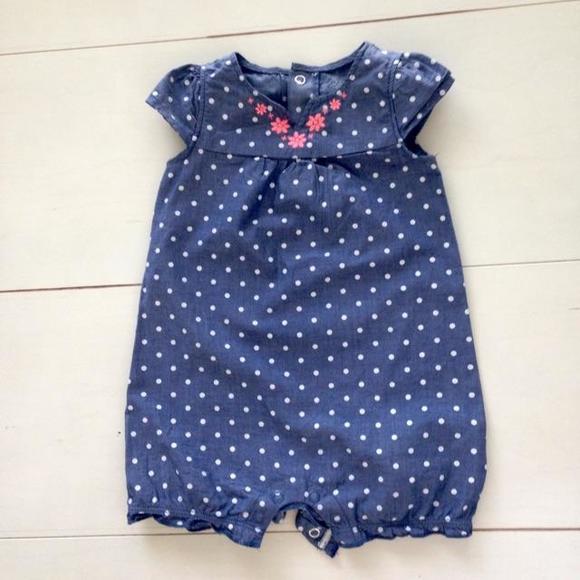 ☀EUC - ️Adorable Chambray Romper! Cotton and Comfortable with Adorable Neon Stitching Detail!☀️