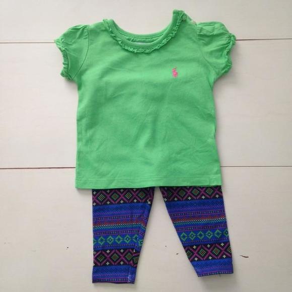 🌺Like New - Ralph Lauren - Neon Green Shirt With Matching Color Graphic Leggings.🌺