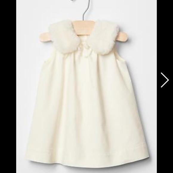 NWT Baby Gap Cream Dress With Faux Fur - Picture 1 of 1