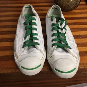 White and green leather converse