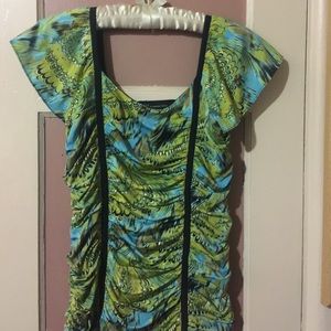INC green blue ruched blouse