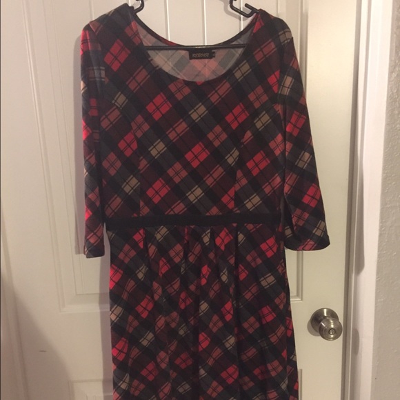 Reborn red, black, and tan sweater dress