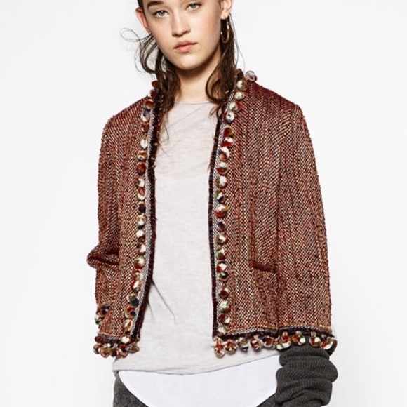 pom pom jacket zara