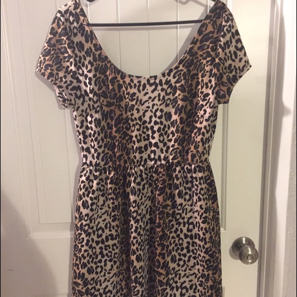 Leopard print scoop neck fit and flare dress