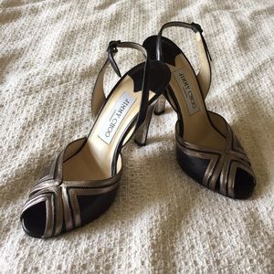 Jimmy Choo Shoes - Jimmy choo black gold open toe heels