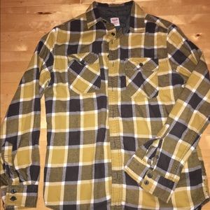 Men's gray & yellow flannel button down shirt