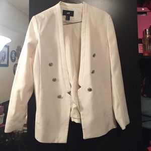 Hm white button blazer