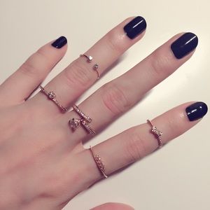 Rose gold crystal ring set/midi ring