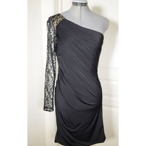 NWT Aidan Mattox one shoulder lace sleeve dress, 6