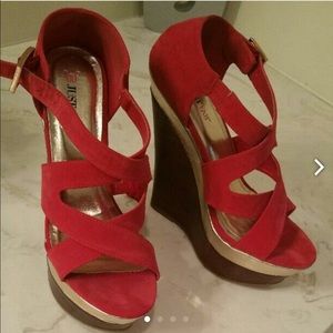 JustFab Women's Red Suede Wedges
