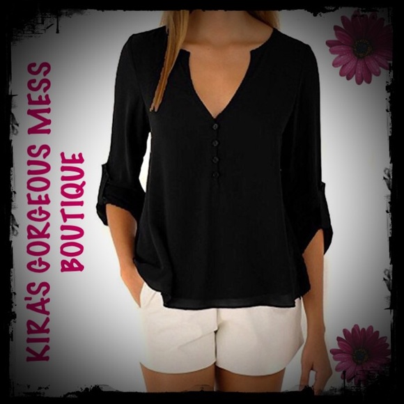 BNWT V-Neck Button Detail Dip Back Solid Blouse - Picture 1 of 2