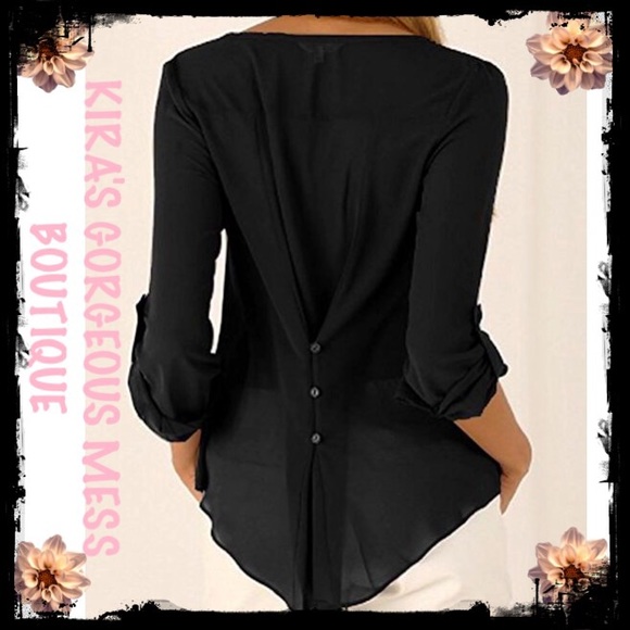 BNWT V-Neck Button Detail Dip Back Solid Blouse - Picture 2 of 2