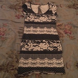 Faux Lace Black & White Bodycon Dress