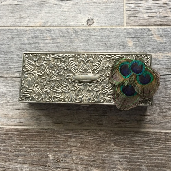 Silver Jewelry Box & Peacock Feather Hair Clip