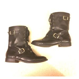 Arturo Chiang Feisty Black Leather Combat Boots