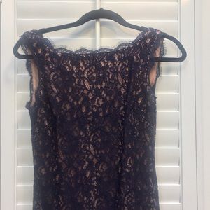 Adriana Papel navy and tan boat neck sheath dress