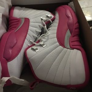 Jordan 12 white and pink size 8y
