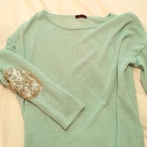Mint green elbow patch sweater