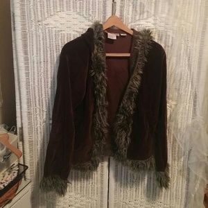 Dark Brown Faux Fur trim Jacket