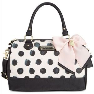 Betsy Johnson dots pink bow barrel satchel