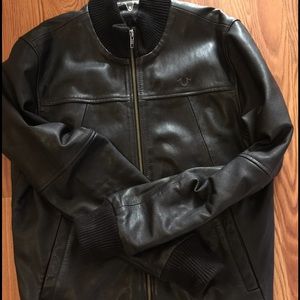 Genuine leather true religion bomber jacket