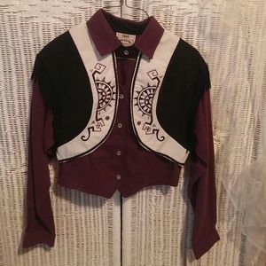 Vintage Purple and Black Western Top NOS