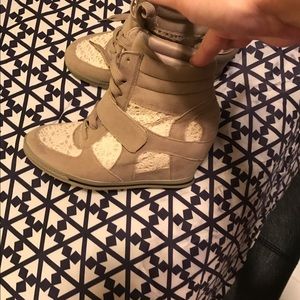 Tan and beige wedge sneakers
