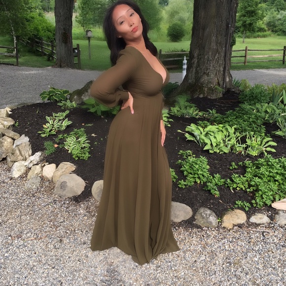 Olive Chiffon Maxi Dress